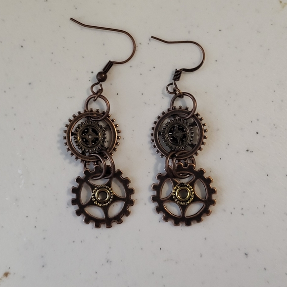 Copper Gear earrings - Picture 1 of 2
